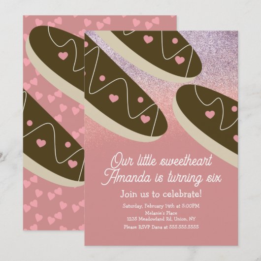 Eclair-Donuts-Unechter Glitter Valentinstag Einladung (Vorne/Hinten)