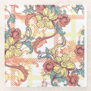 Eclectic Baroque Stoff Kariertes Muster Glasuntersetzer