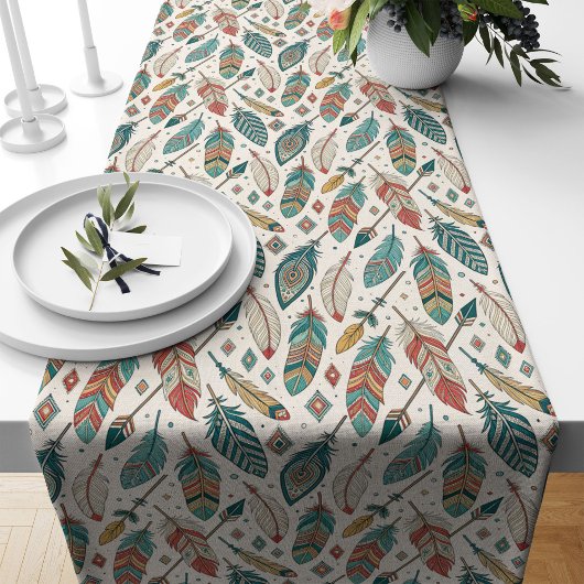 Eclectic Ethnic Table Runner Feathers Arrows Theme Großer Tischläufer