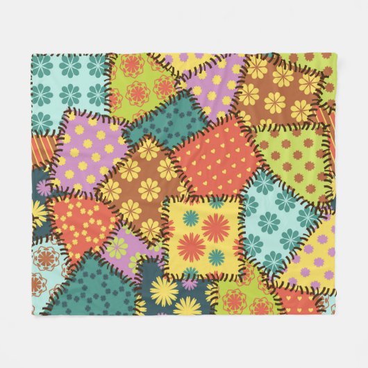 Eclectic Patchwork: Diverse Muster Mix Fleecedecke (Vorderseite (Horizontal))