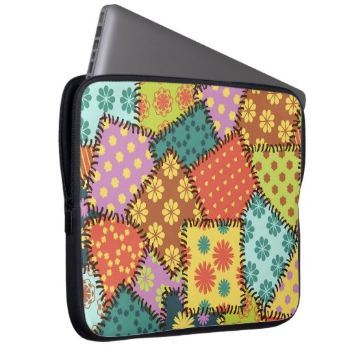 Eclectic Patchwork: Diverse Muster Mix Laptopschutzhülle (Vorne Rechts)