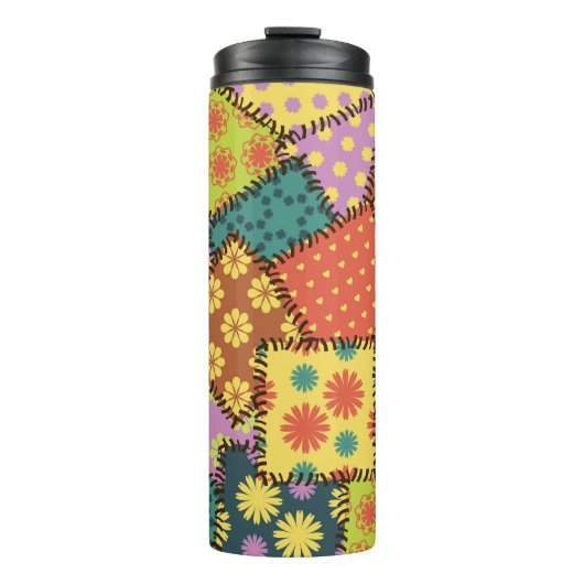 Eclectic Patchwork: Diverse Muster Mix Thermosbecher (Vorderseite)