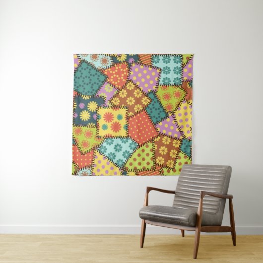 Eclectic Patchwork: Diverse Muster Mix Wandteppich (Beispiel (Horizontal))