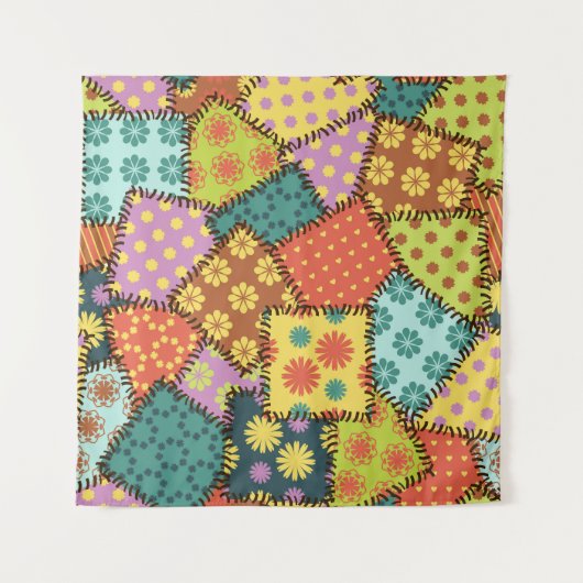 Eclectic Patchwork: Diverse Muster Mix Wandteppich (Vorderseite)