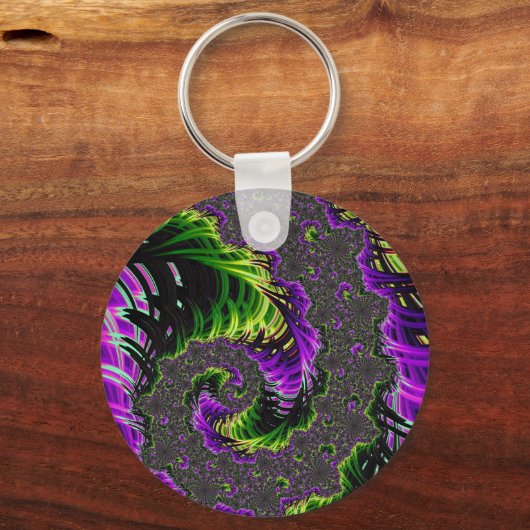 Eclectic Psychedelic Spiral Fraktal Abstrakt Art Schlüsselanhänger (Rückseite)