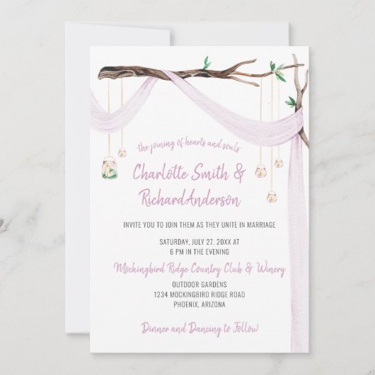 Eclectic Romance - Lilac Drape Mason Jar Lights Einladung (Vorderseite)