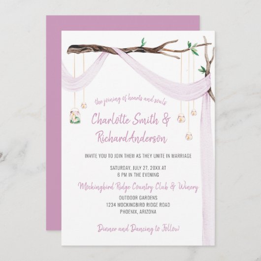 Eclectic Romance - Lilac Drape Mason Jar Lights Einladung (Vorne/Hinten)