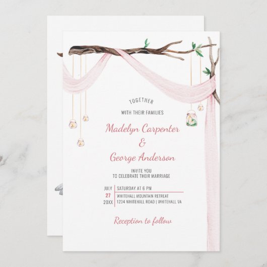 Eclectic Romance - Pink Drape Mason Jar Lights Einladung (Vorne/Hinten)