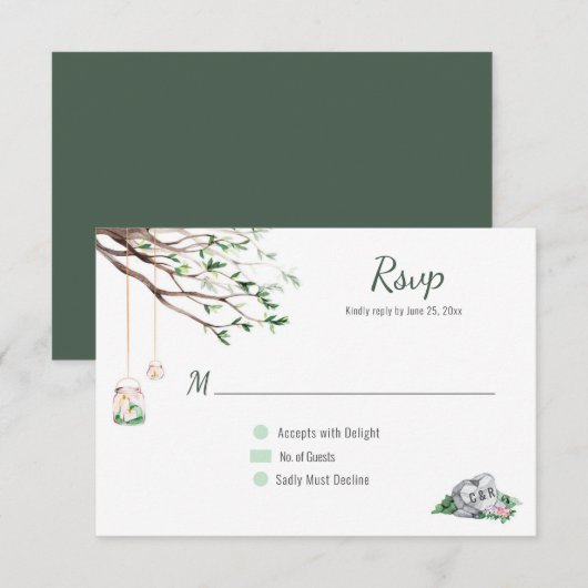 Eclectic Romance Woodland Wedding RSVP Karte (Vorne/Hinten)