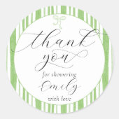 Eclectic Stripes Green Baby Dusche Vielen Dank Runder Aufkleber (Vorderseite)