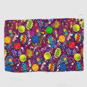 🎾 Eclectic Tennis 🎾 Muster lila Golfhandtuch (Horizontal)