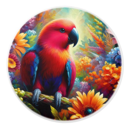 Eclectus Parrot mit bunten Blume Keramikknauf (Vorderseite)