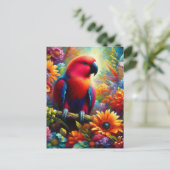 Eclectus Parrot mit bunten Blume Postkarte (Stehend Vorderseite)