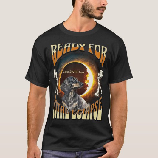 Eclipse 2024 bearbeitbares Datum Niedlicher Hund V T-Shirt (Vorderseite)
