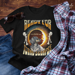 Eclipse 2024 bearbeitbares Datum Niedlicher Hund V T-Shirt