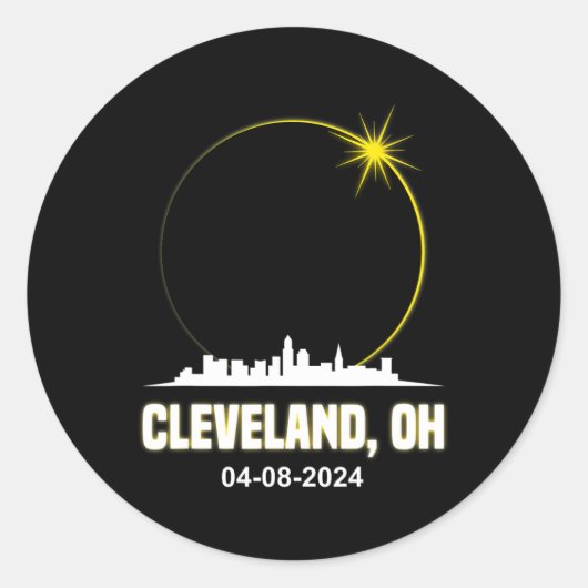 Eclipse 2024 Cleveland Skyline Ohio Solar Eclipse Runder Aufkleber (Vorderseite)