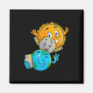 Eclipse 2024 Funny Earth Sun Moon Selfie Space Kid Magnet