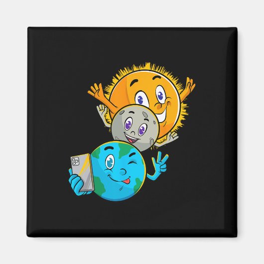 Eclipse 2024 Funny Earth Sun Moon Selfie Space Kid Magnet (Vorne)