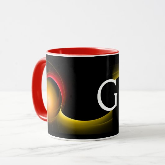 ECLIPSE MONOGRAMM Rot-Gelb-Orange-Schwarze Fraktal Tasse (Vorderseite Links)