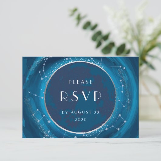 Eclipse Moon Wedding RSVP Card Karte (Stehend Vorderseite)