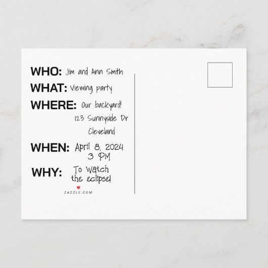 ECLIPSE-PARTY EINLADUNGEN zur PERSONALISIERUNG (Rückseite)