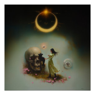 Eclipse Priestess Moon Witchy AI Art Semi Gloss Poster