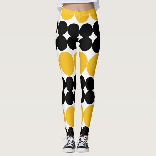 Eclipsing Circles, Yellow and Black Pattern Design Leggings (Vorderseite)
