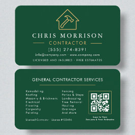 Eco General Construction Modern Green Gold QR Code Visitenkarte