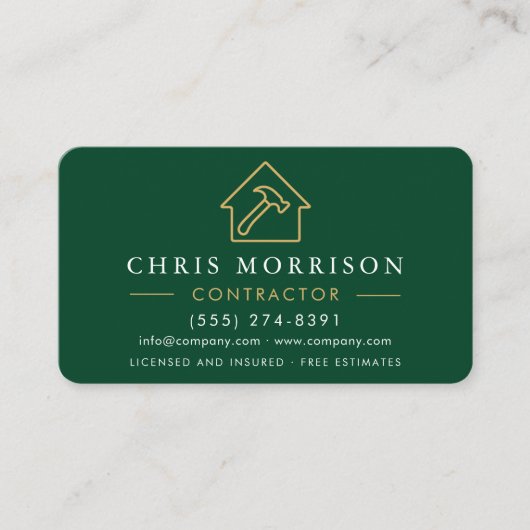 Eco General Construction Modern Green Gold QR Code Visitenkarte (Vorderseite)