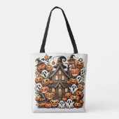 Ecobag, ein Hexenhaus mit Kürbissen und Gespenster Tasche (Rückseite)