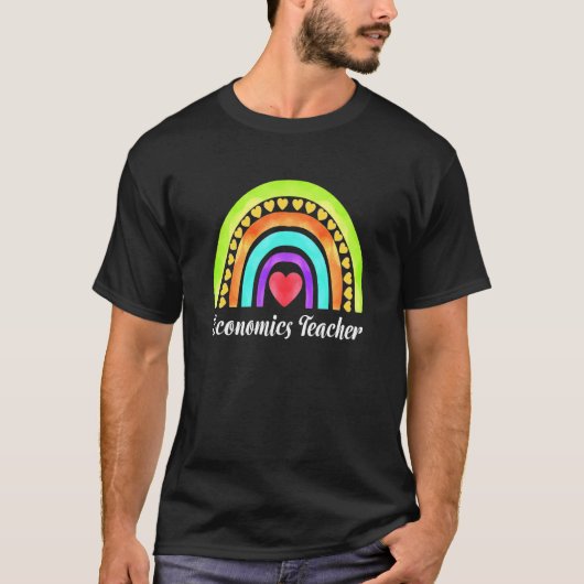 Economics Teacher Hearts & Rainbows T-Shirt (Vorderseite)