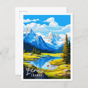 Ecrins France Vintage Reise Illustration Postkarte