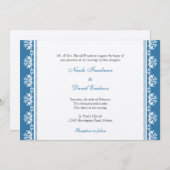 Ecru-blaue filigrane Grenzhochzeit Einladung (Vorne/Hinten)