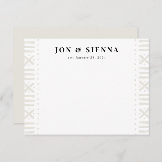 Ecru Boho Mudcloth Border Couple's Stationery Begleitkarte (Vorne/Hinten)