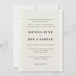 Ecru Boho Mudcloth Border Wedding Einladung