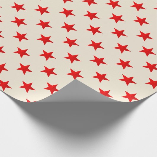 Ecru Bright Red Stars Geschenkpapier (Ecke)