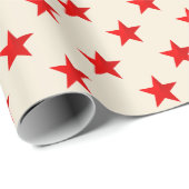 Ecru Bright Red Stars Geschenkpapier (Rolleneckpunkt)