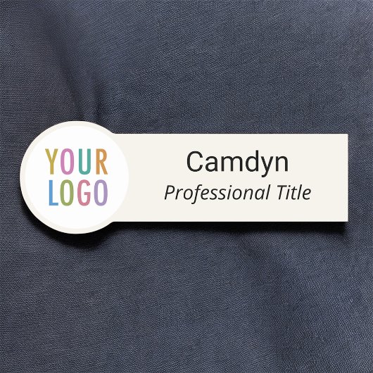 Ecru Circle Nametag mit Company Logo Safety Button