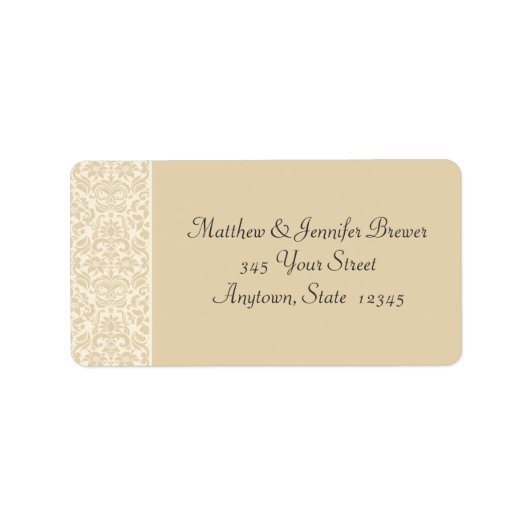 Ecru & Cream Damask Briefmarken Adressaufkleber (Vorne)