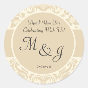 Ecru & Cream Damask Wedding Favor Labels Runder Aufkleber