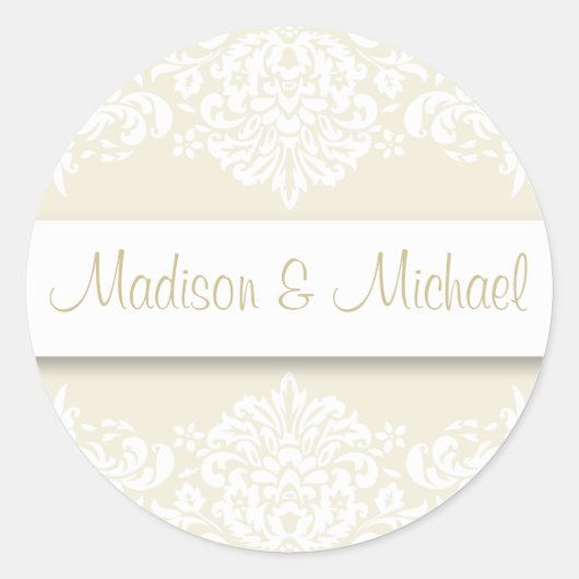 Ecru Damask Wedding Stickers (Vorderseite)