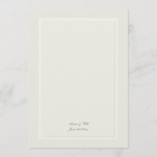Ecru Dreams Triple Frame Traditionelle Hochzeit Menükarte (Rückseite)