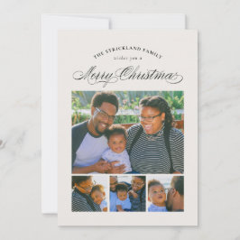 Ecru Elegant Vier Foto Frohe Weihnachtskarte Feiertagskarte
