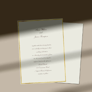 Ecru Gold Simple Elegante Traditionelle Hochzeit Einladung