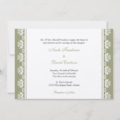 Ecru grüne filigrane Grenzhochzeit Einladung (Vorderseite)