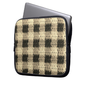 Ecru Kariert Artisan Crochet Print Electronics Bag Laptopschutzhülle