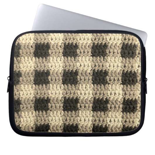 Ecru Kariert Artisan Crochet Print Electronics Bag Laptopschutzhülle (Vorderseite)