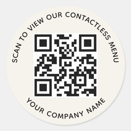 Ecru Menü QR Code Stickers Runde Custom Company (Vorderseite)