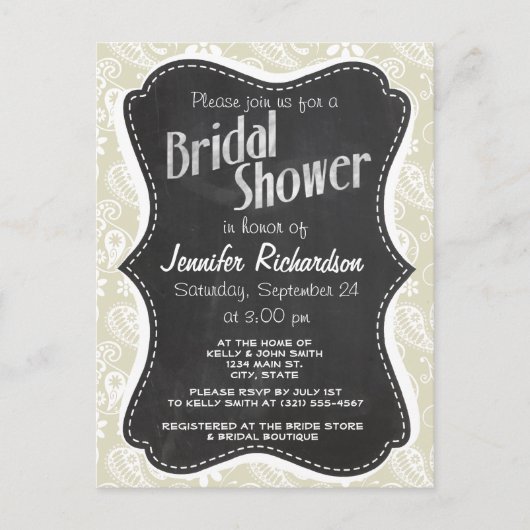 Ecru Paisley, Floral; Vintage Halbpension Einladungspostkarte (Vorderseite)