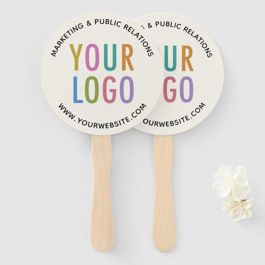 Ecru-Papierfächer mit Logo-Runde Fächer (Vorne und Hinten)